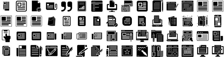 Set Of Article Icons Isolated Silhouette Solid Icon With Internet, Article, Business, Media, Paper, Page, Information Infographic Simple Vector Illustration Logo