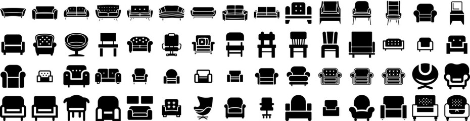 Set Of Armchair Icons Isolated Silhouette Solid Icon With Style, Furniture, Modern, Home, Background, White, Armchair Infographic Simple Vector Illustration Logo