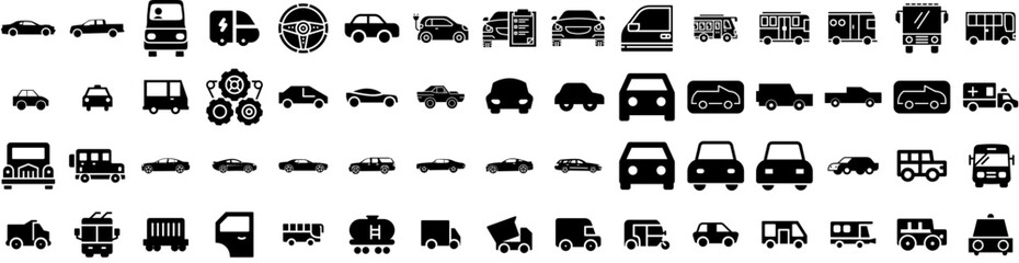 Set Of Automobile Icons Isolated Silhouette Solid Icon With Automobile, Automotive, Electric, Car, Vehicle, Technology, Auto Infographic Simple Vector Illustration Logo