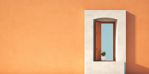 Minimalistic exterior with a window. Simple abstract urban concept. Generative AI