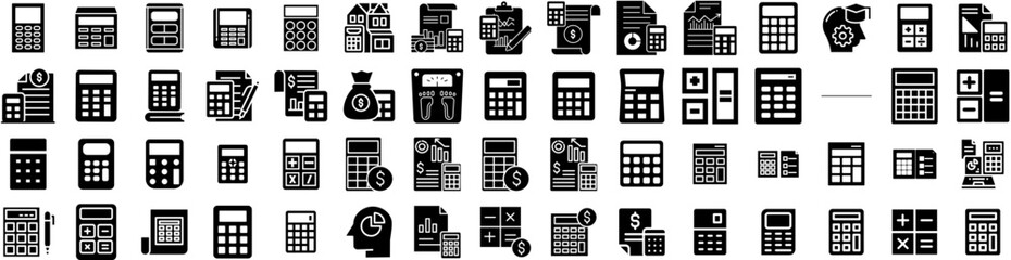 Set Of Calculation Icons Isolated Silhouette Solid Icon With Calculate, Money, Business, Accounting, Tax, Finance, Financial Infographic Simple Vector Illustration Logo