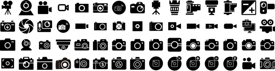 Set Of Camera Icons Isolated Silhouette Solid Icon With Lens, Illustration, Photo, Photography, Digital, Camera, Equipment Infographic Simple Vector Illustration Logo