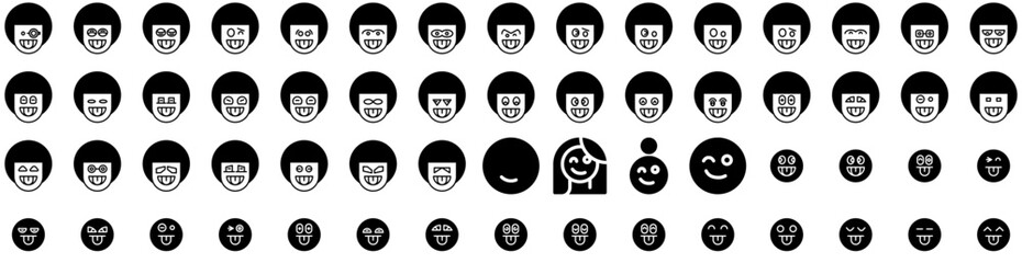 Set Of Cheeky Icons Isolated Silhouette Solid Icon With Female, Cute, Cheerful, Cheeky, Expression, Background, Young Infographic Simple Vector Illustration Logo