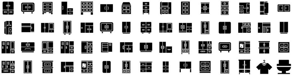 Set Of Closet Icons Isolated Silhouette Solid Icon With Home, Clothes, Closet, Design, Wardrobe, Interior, Furniture Infographic Simple Vector Illustration Logo