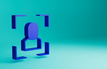 Blue Camera focus frame line icon isolated on blue background. Minimalism concept. 3D render illustration