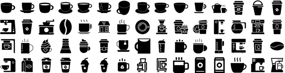 Set Of Coffee Icons Isolated Silhouette Solid Icon With Background, Beverage, Drink, Black, Cafe, Espresso, Coffee Infographic Simple Vector Illustration Logo