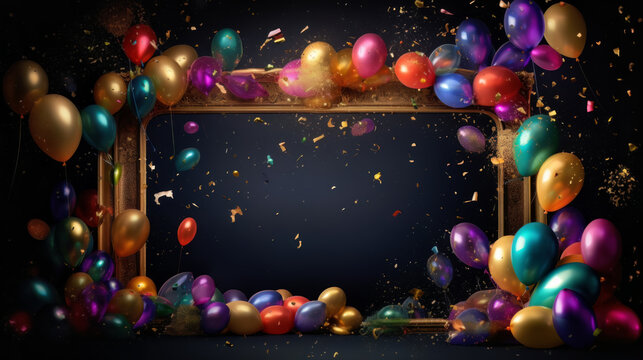 A festive arrangement of colorful balloons for your next celebration. Perfect for a multi-colored birthday party, or any social event that needs a pop of decoration and fun. Ai generative.