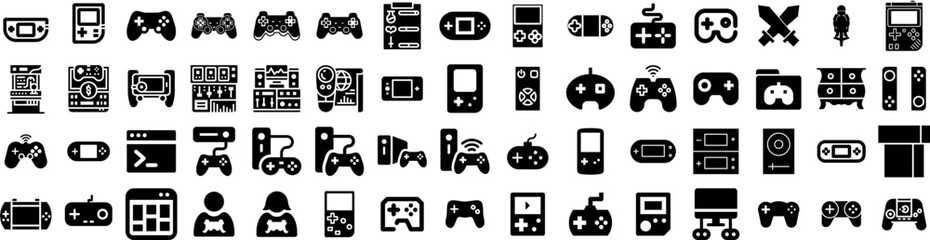 Set Of Console Icons Isolated Silhouette Solid Icon With Gaming, Gamepad, Entertainment, Console, Play, Video, Joystick Infographic Simple Vector Illustration Logo