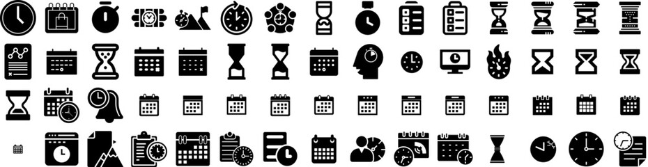 Set Of Deadline Icons Isolated Silhouette Solid Icon With Date, Calendar, Office, Business, Time, Deadline, Reminder Infographic Simple Vector Illustration Logo - obrazy, fototapety, plakaty