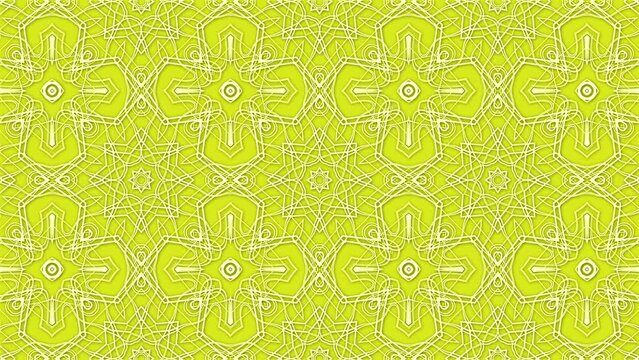 Arabic-style pattern over yellow,  Background animated in loop with moving linesing pattern. Mosaic style background. Geometric lines moving linesing pattern.