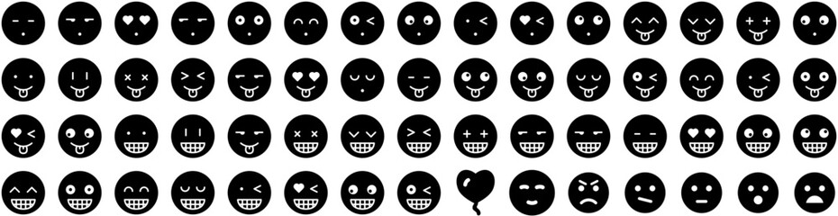 Set Of Emotion Icons Isolated Silhouette Solid Icon With Expression, Face, Sad, Fun, Emotion, Happy, Smile Infographic Simple Vector Illustration Logo