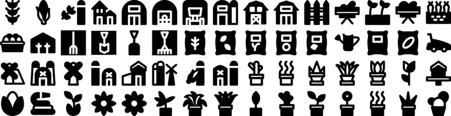 Set Of Garden Icons Isolated Silhouette Solid Icon With Outdoor, Plant, Gardening, Summer, Nature, Garden, Spring Infographic Simple Vector Illustration Logo