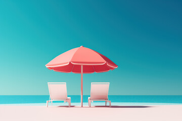 Sun loungers and umbrellas on sandy beaches. Relax on your dream vacation. Ai generative.