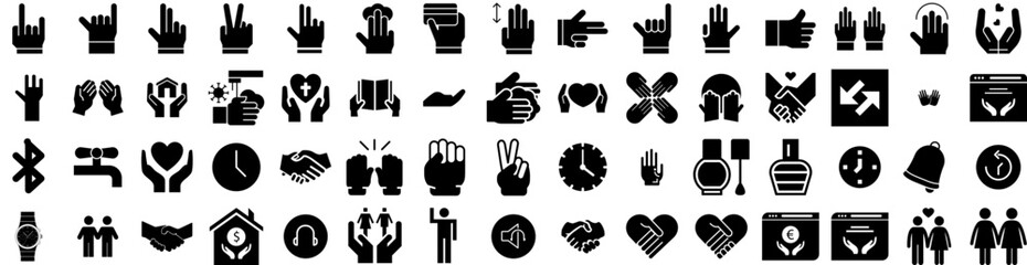 Set Of Hands Icons Isolated Silhouette Solid Icon With Touch, Business, Hand, Hold, Isolated, Woman, White Infographic Simple Vector Illustration Logo