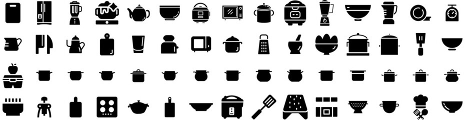 Set Of Kitchenware Icons Isolated Silhouette Solid Icon With Cooking, Equipment, Food, Kitchen, Cook, Kitchenware, Set Infographic Simple Vector Illustration Logo