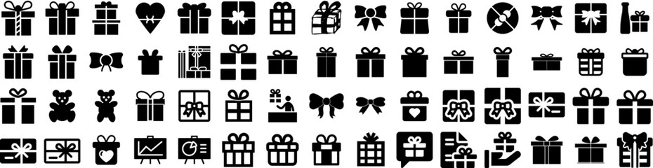 Set Of Present Icons Isolated Silhouette Solid Icon With Gift, Ribbon, Surprise, Package, Holiday, Present, Box Infographic Simple Vector Illustration Logo