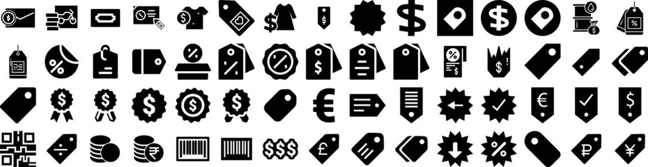 Set Of Price Icons Isolated Silhouette Solid Icon With Price, Sale, Business, Tag, Label, Vector, Symbol Infographic Simple Vector Illustration Logo