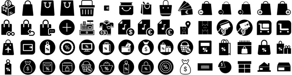 Set Of Purchase Icons Isolated Silhouette Solid Icon With Buy, Sale, Business, Retail, Shop, Store, Purchase Infographic Simple Vector Illustration Logo