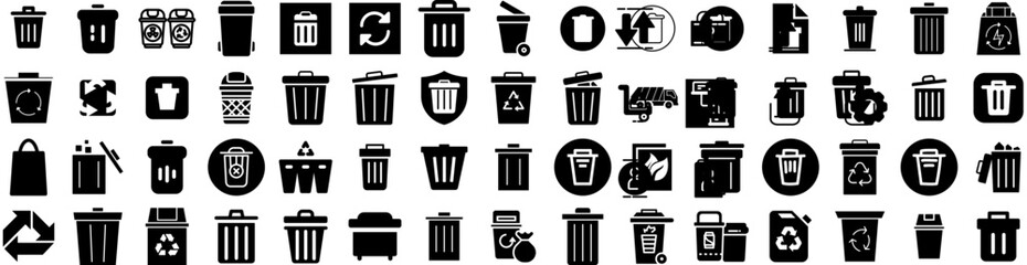 Set Of Recycle Icons Isolated Silhouette Solid Icon With Eco, Icon, Recycle, Environment, Reuse, Ecology, Symbol Infographic Simple Vector Illustration Logo