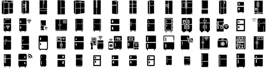 Set Of Refrigerator Icons Isolated Silhouette Solid Icon With Home, Food, Refrigerator, Modern, Fridge, Kitchen, Equipment Infographic Simple Vector Illustration Logo