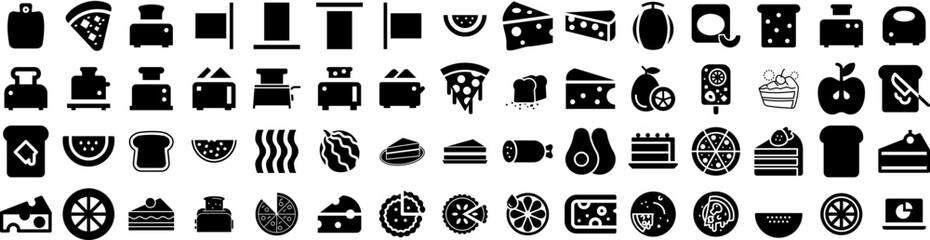 Set Of Slice Icons Isolated Silhouette Solid Icon With White, Food, Ripe, Fresh, Slice, Background, Isolated Infographic Simple Vector Illustration Logo