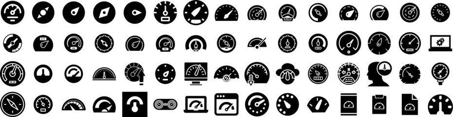 Set Of Speedometer Icons Isolated Silhouette Solid Icon With Fast, Speedometer, Car, Icon, Vector, Speed, Meter Infographic Simple Vector Illustration Logo
