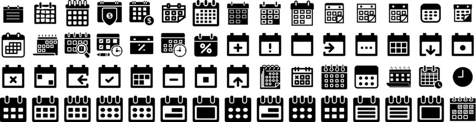 Set Of Calendar Icons Isolated Silhouette Solid Icon With Date, Event, Month, Business, Year, Vector, Calendar Infographic Simple Vector Illustration Logo