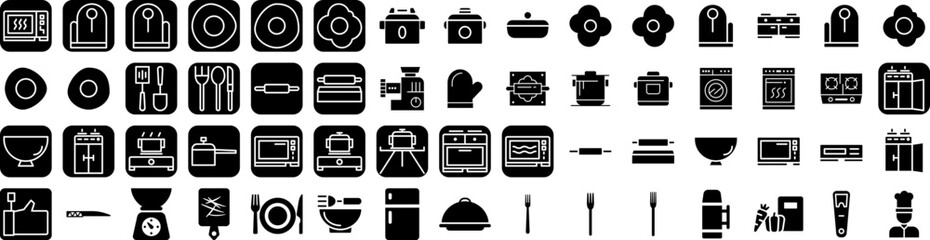 Set Of Kitchen Icons Isolated Silhouette Solid Icon With Background, Interior, Modern, Room, Kitchen, Table, Home Infographic Simple Vector Illustration Logo