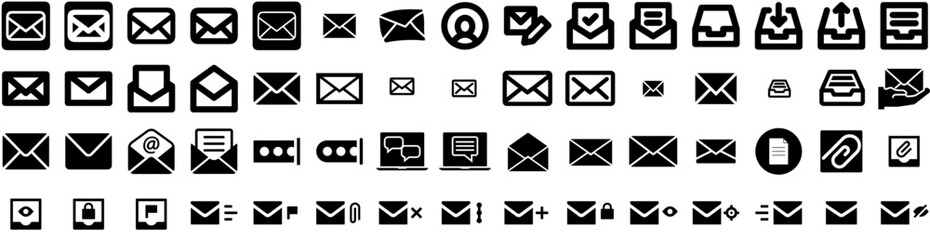 Set Of Email Icons Isolated Silhouette Solid Icon With Business, Message, Mail, Web, Email, Vector, Internet Infographic Simple Vector Illustration Logo