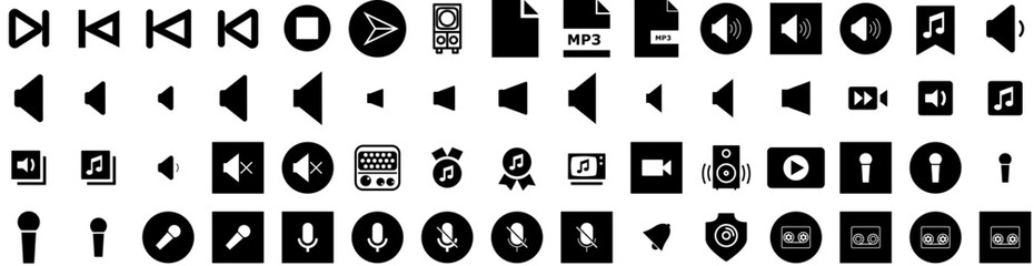 Set Of Music Icons Isolated Silhouette Solid Icon With Musical, Music, Sound, Melody, Note, Vector, Illustration Infographic Simple Vector Illustration Logo