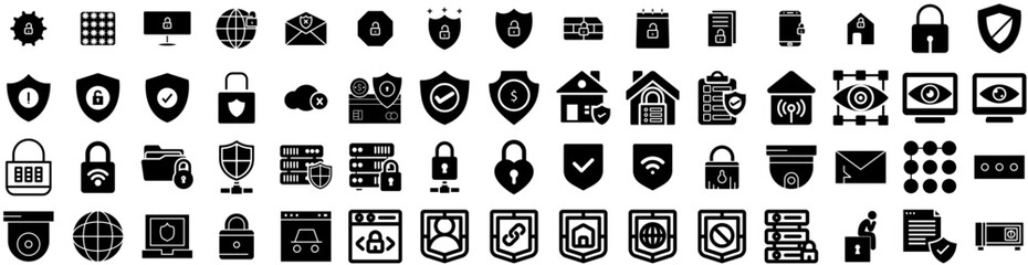 Set Of Security Icons Isolated Silhouette Solid Icon With Secure, Safety, Internet, Computer, Technology, Security, Protection Infographic Simple Vector Illustration Logo