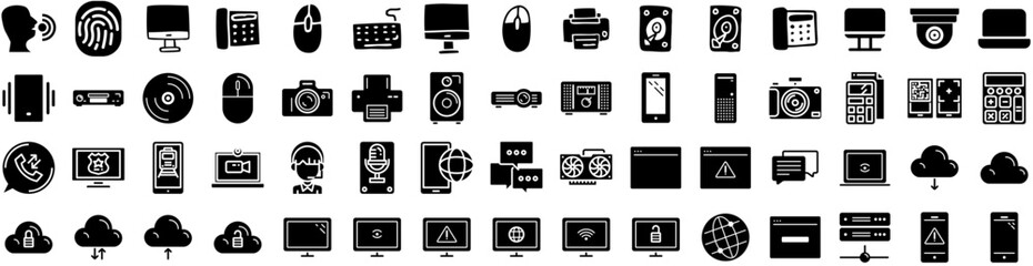 Set Of Technology Icons Isolated Silhouette Solid Icon With Technology, Concept, Data, Network, Abstract, Tech, Digital Infographic Simple Vector Illustration Logo