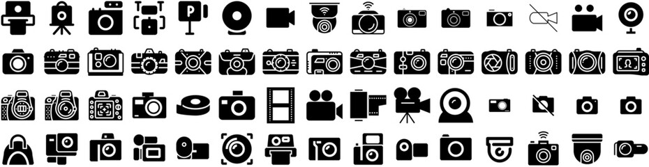 Set Of Camera Icons Isolated Silhouette Solid Icon With Digital, Equipment, Lens, Camera, Photography, Illustration, Photo Infographic Simple Vector Illustration Logo