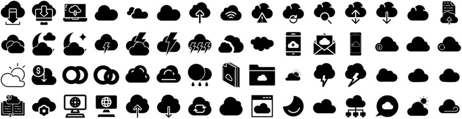 Set Of Cloud Icons Isolated Silhouette Solid Icon With Air, Cloud, Vector, White, Sky, Background, Blue Infographic Simple Vector Illustration Logo