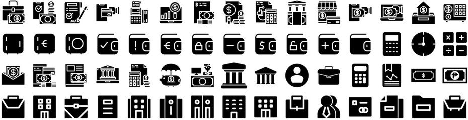 Set Of Finance Icons Isolated Silhouette Solid Icon With Business, Investment, Money, Growth, Finance, Economy, Financial Infographic Simple Vector Illustration Logo