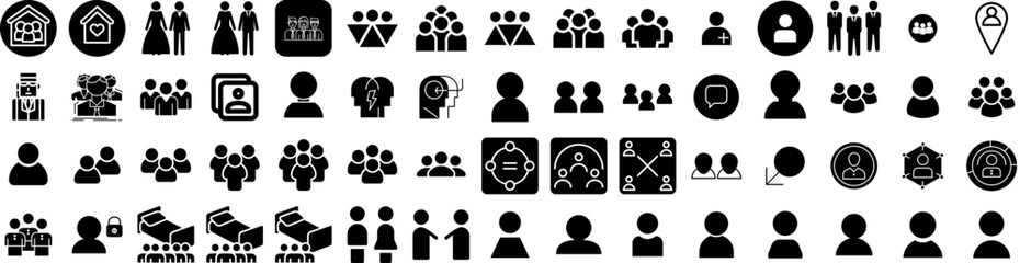 Set Of People Icons Isolated Silhouette Solid Icon With Office, Business, People, Female, Person, Team, Group Infographic Simple Vector Illustration Logo