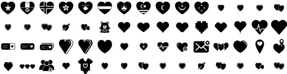 Set Of Heart Icons Isolated Silhouette Solid Icon With Love, Vector, Heart, Background, Icon, Symbol, Valentine Infographic Simple Vector Illustration Logo