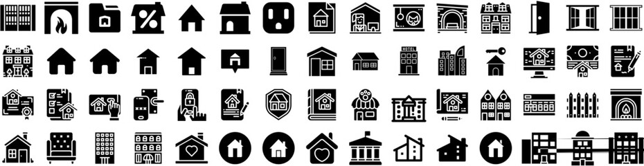 Set Of House Icons Isolated Silhouette Solid Icon With Architecture, House, Building, Home, Property, Residential, Estate Infographic Simple Vector Illustration Logo