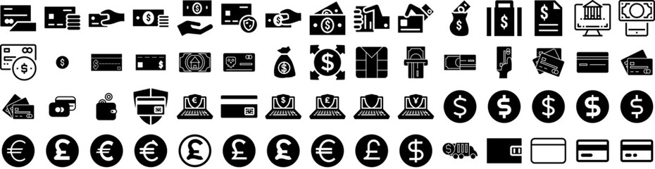 Set Of Payment Icons Isolated Silhouette Solid Icon With Mobile, Business, Smartphone, Finance, Money, Phone, Payment Infographic Simple Vector Illustration Logo