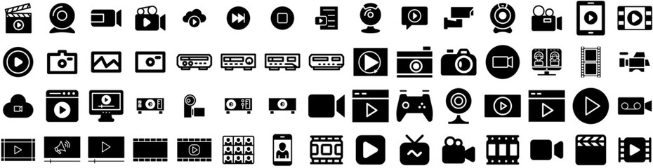 Set Of Video Icons Isolated Silhouette Solid Icon With Online, Vector, Video, Internet, Digital, Web, Media Infographic Simple Vector Illustration Logo