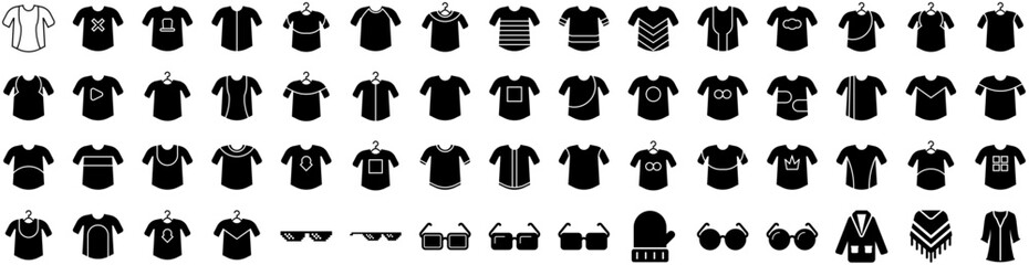 Set Of Apparel Icons Isolated Silhouette Solid Icon With Apparel, Shop, Clothes, Shirt, Fashion, Clothing, Store Infographic Simple Vector Illustration Logo