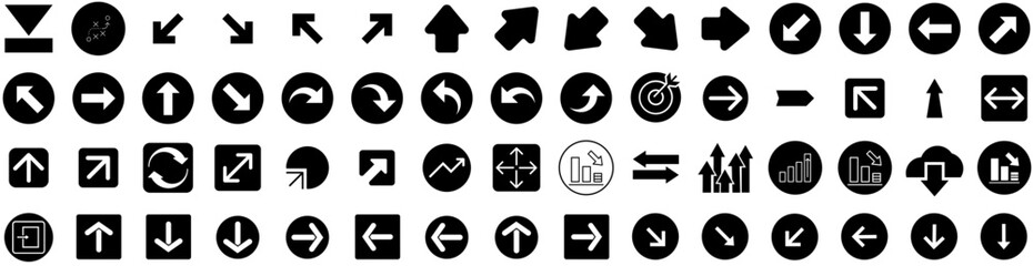 Set Of Arrow Icons Isolated Silhouette Solid Icon With Sign, Set, Arrow, Design, Symbol, Collection, Vector Infographic Simple Vector Illustration Logo
