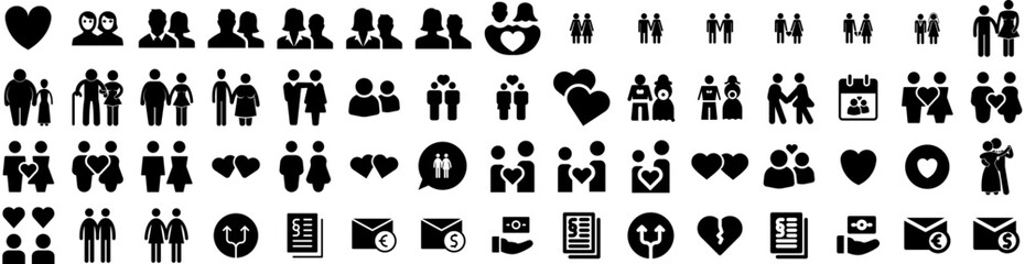 Set Of Couple Icons Isolated Silhouette Solid Icon With Couple, Together, People, Man, Woman, Happy, Love Infographic Simple Vector Illustration Logo