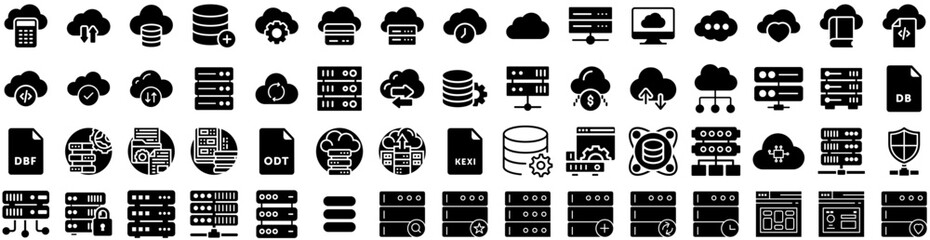 Set Of Database Icons Isolated Silhouette Solid Icon With Storage, Business, Database, Computer, Internet, Information, Technology Infographic Simple Vector Illustration Logo