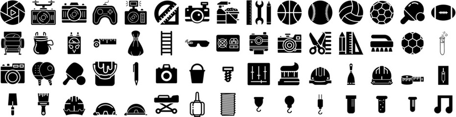 Set Of Equipment Icons Isolated Silhouette Solid Icon With Set, Health, Medicine, Care, Vector, Hospital, Equipment Infographic Simple Vector Illustration Logo