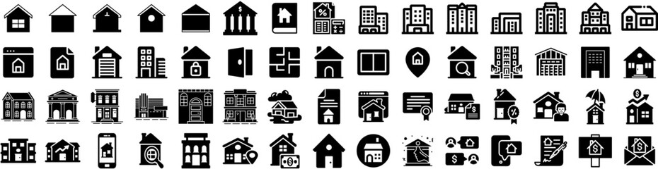 Set Of Estate Icons Isolated Silhouette Solid Icon With Estate, Home, Investment, Real, Property, Business, House Infographic Simple Vector Illustration Logo