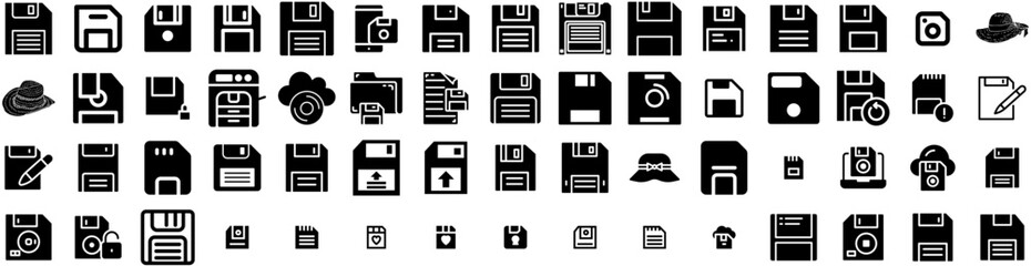 Set Of Floppy Icons Isolated Silhouette Solid Icon With Magnetic, Computer, Old, Floppy, Technology, Disk, Diskette Infographic Simple Vector Illustration Logo
