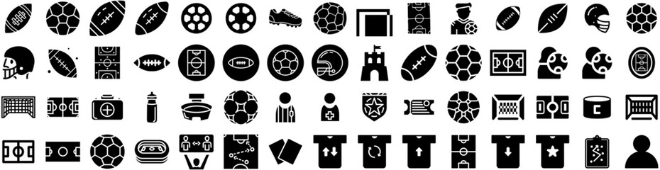 Set Of Football Icons Isolated Silhouette Solid Icon With Team, Sport, Competition, Football, Ball, Game, Soccer Infographic Simple Vector Illustration Logo