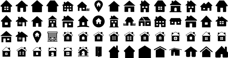 Set Of House Icons Isolated Silhouette Solid Icon With Architecture, House, Home, Building, Residential, Property, Estate Infographic Simple Vector Illustration Logo