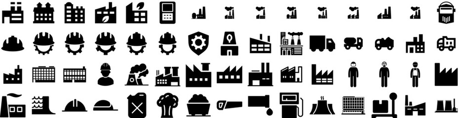 Set Of Industrial Icons Isolated Silhouette Solid Icon With Manufacturing, Production, Business, Technology, Industrial, Factory, Industry Infographic Simple Vector Illustration Logo
